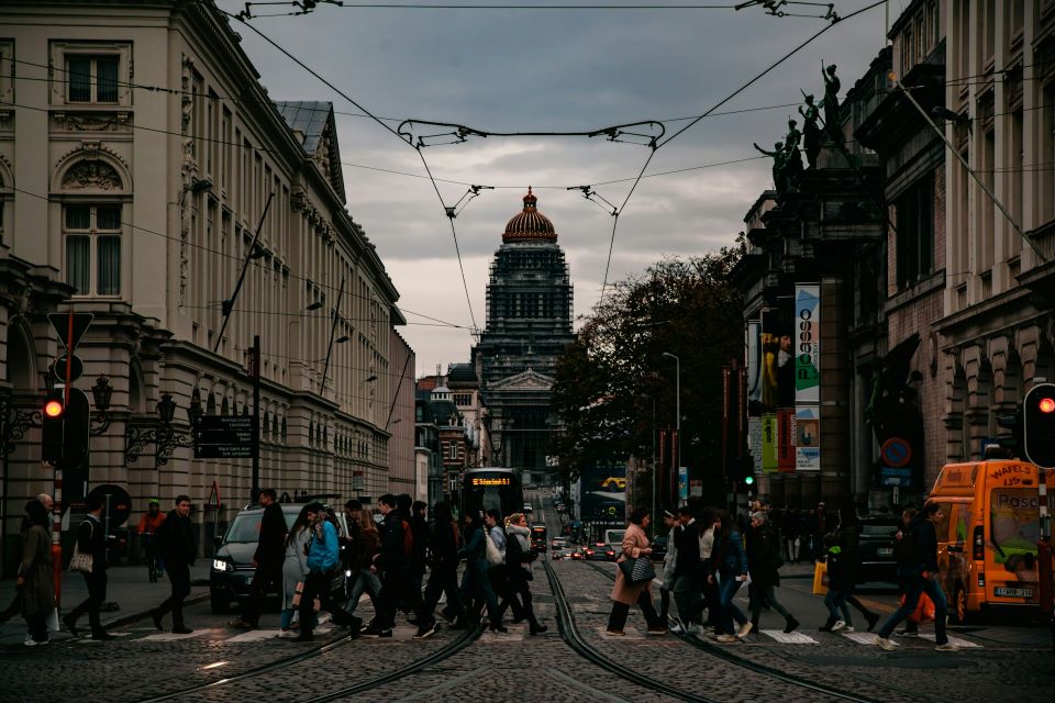 A busy city street in Brussels