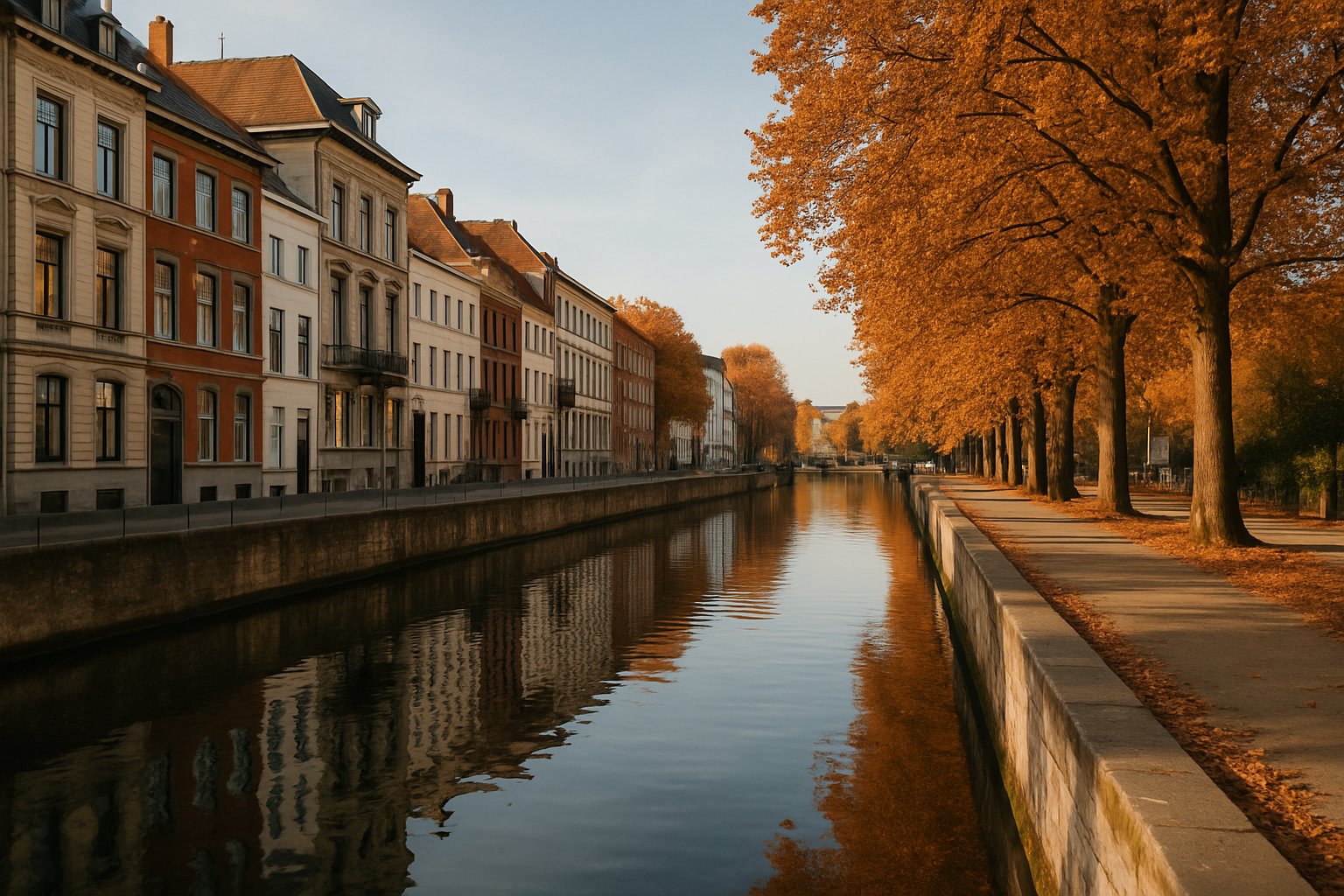 Brussels canal quay autumn